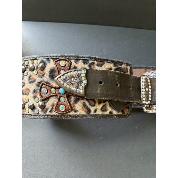 Larry Clements Leopard Belt M/L Leather Studded Handcrafted Wide Western Boho - Picture 3 of 10
